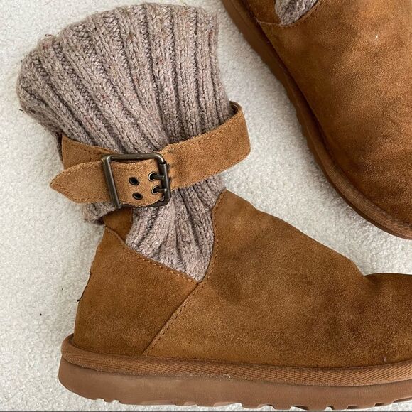 Chestnut Uggs Cambridge Knit Suede 1003175 Boots Booties 6 - Picture 3 of 10